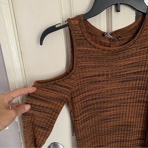 NEW Zara brown peep hole sleeve midi dress Small NWT